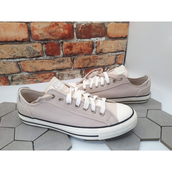 Converse All Star Leather Chuck Taylor Men's Sz 10 Low Shoes Gray Clay Beige - Picture 2 of 11